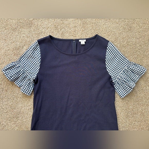 J Crew Factory Printed Bell-Sleeve Check Gingham Print Blue Dress Size M… - Picture 4 of 10